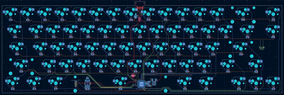 KiCad routing view of my custom 65% keyboard PCB